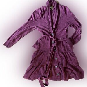 Matilda Jane Grape Purple Ruffle long Cardigan Sweater small